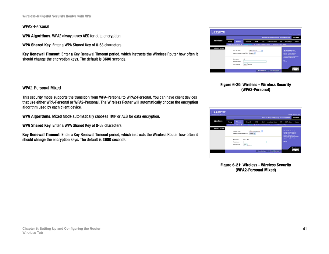 Linksys WRVS4400N manual WPA2-Personal Mixed 