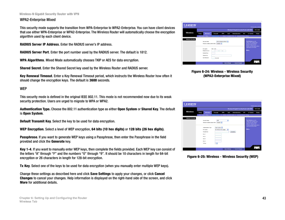 Linksys WRVS4400N manual WPA2-Enterprise Mixed, Wep 