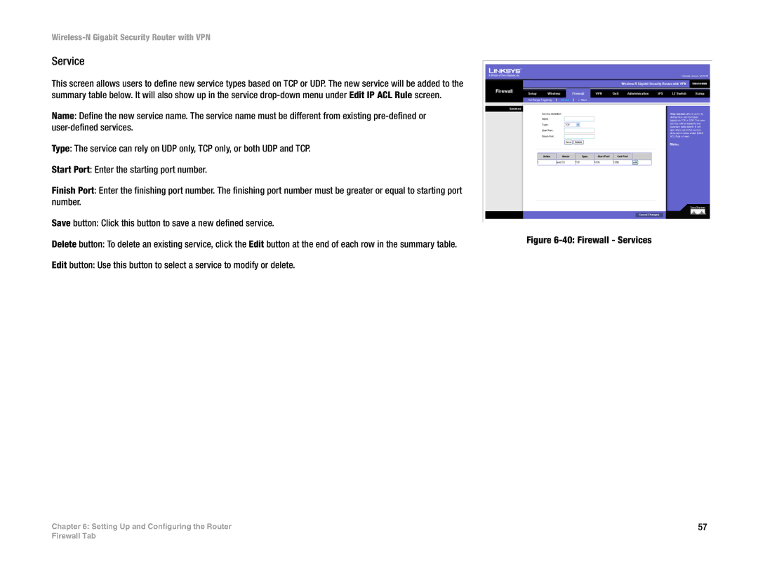 Linksys WRVS4400N manual Firewall Services 
