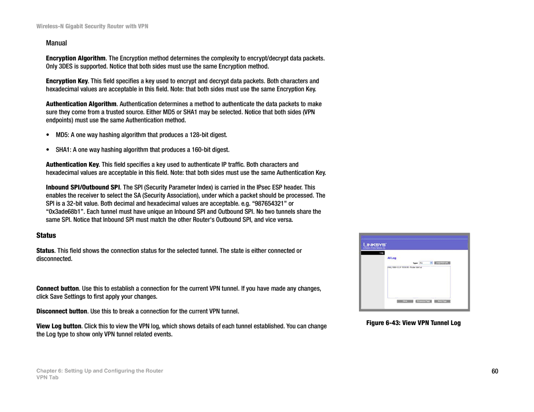 Linksys WRVS4400N manual Manual, View VPN Tunnel Log 