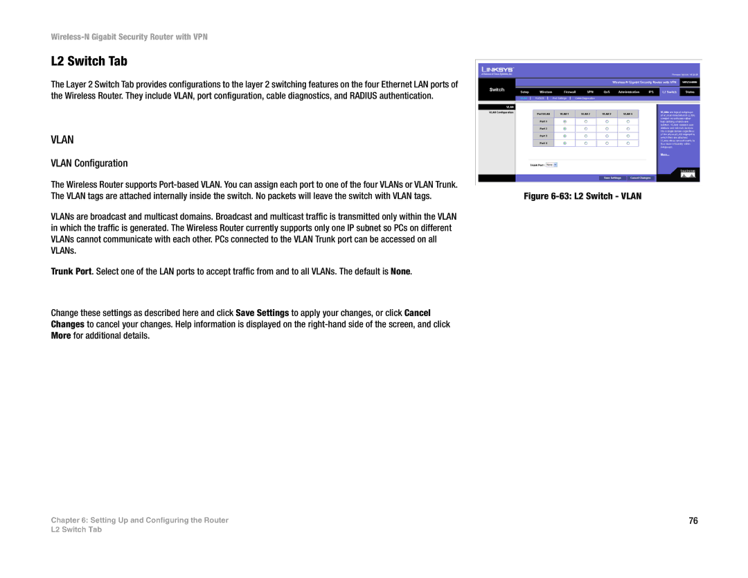 Linksys WRVS4400N manual L2 Switch Tab, Vlan Configuration 