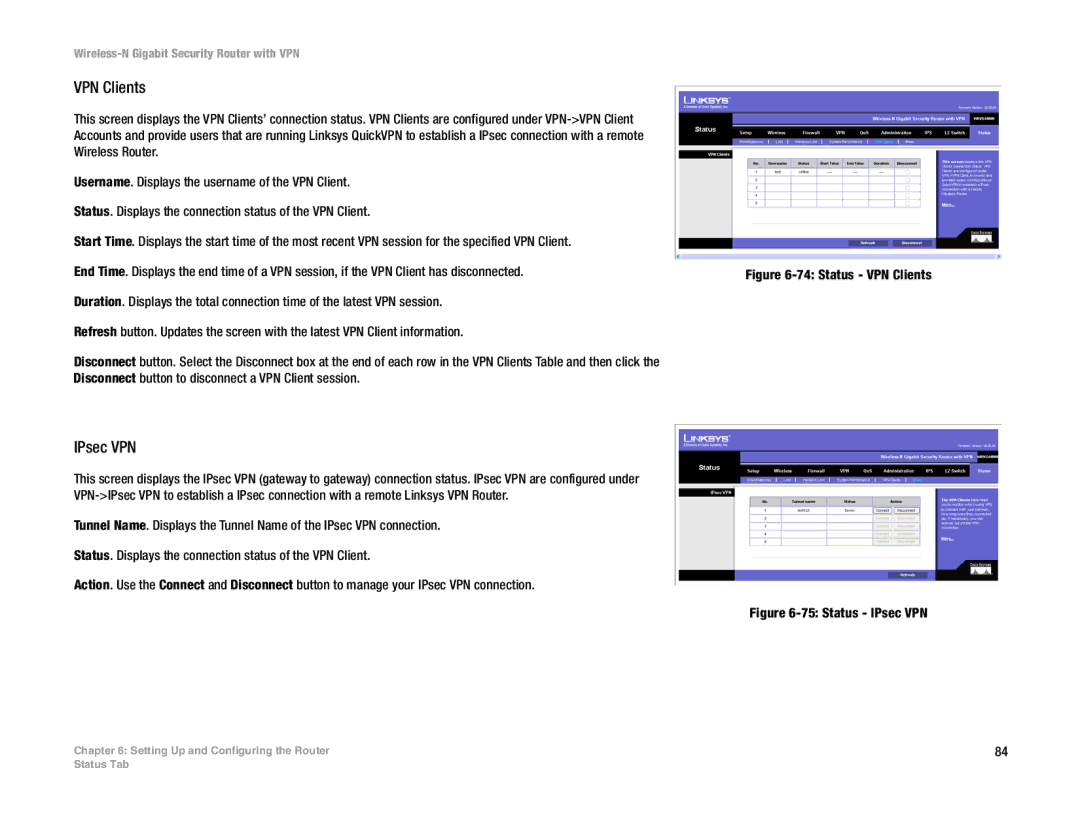 Linksys WRVS4400N manual Status VPN Clients 