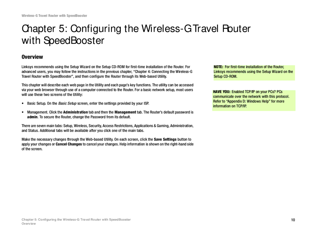 Linksys WTR54GS manual Configuring the Wireless-G Travel Router with SpeedBooster 