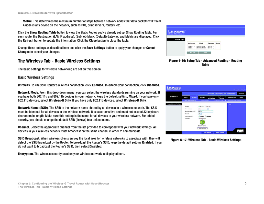Linksys WTR54GS manual Wireless Tab Basic Wireless Settings 