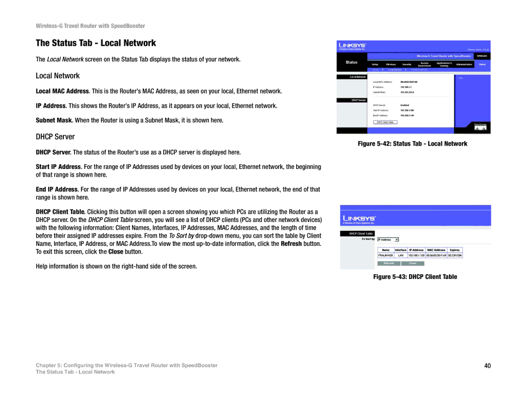 Linksys WTR54GS manual Status Tab Local Network, Dhcp Server 