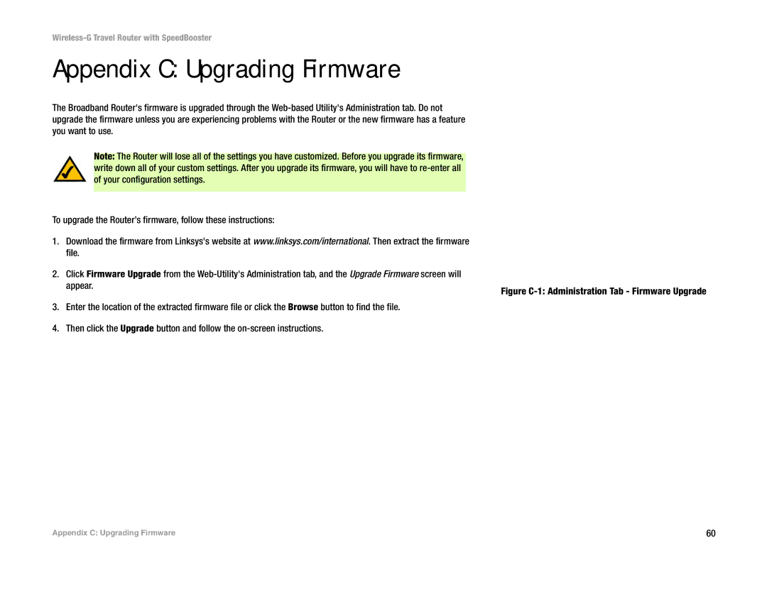 Linksys WTR54GS manual Appendix C Upgrading Firmware 