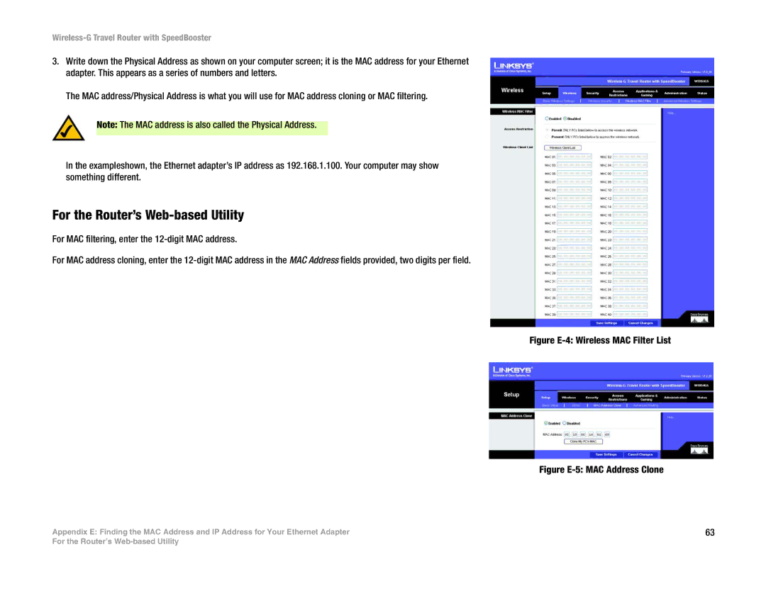 Linksys WTR54GS manual For the Router’s Web-based Utility, Figure E-4 Wireless MAC Filter List 