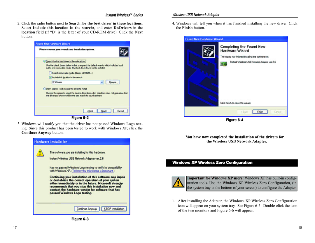 Linksys WUSB11 manual Windows XP Wireless Zero Configuration 