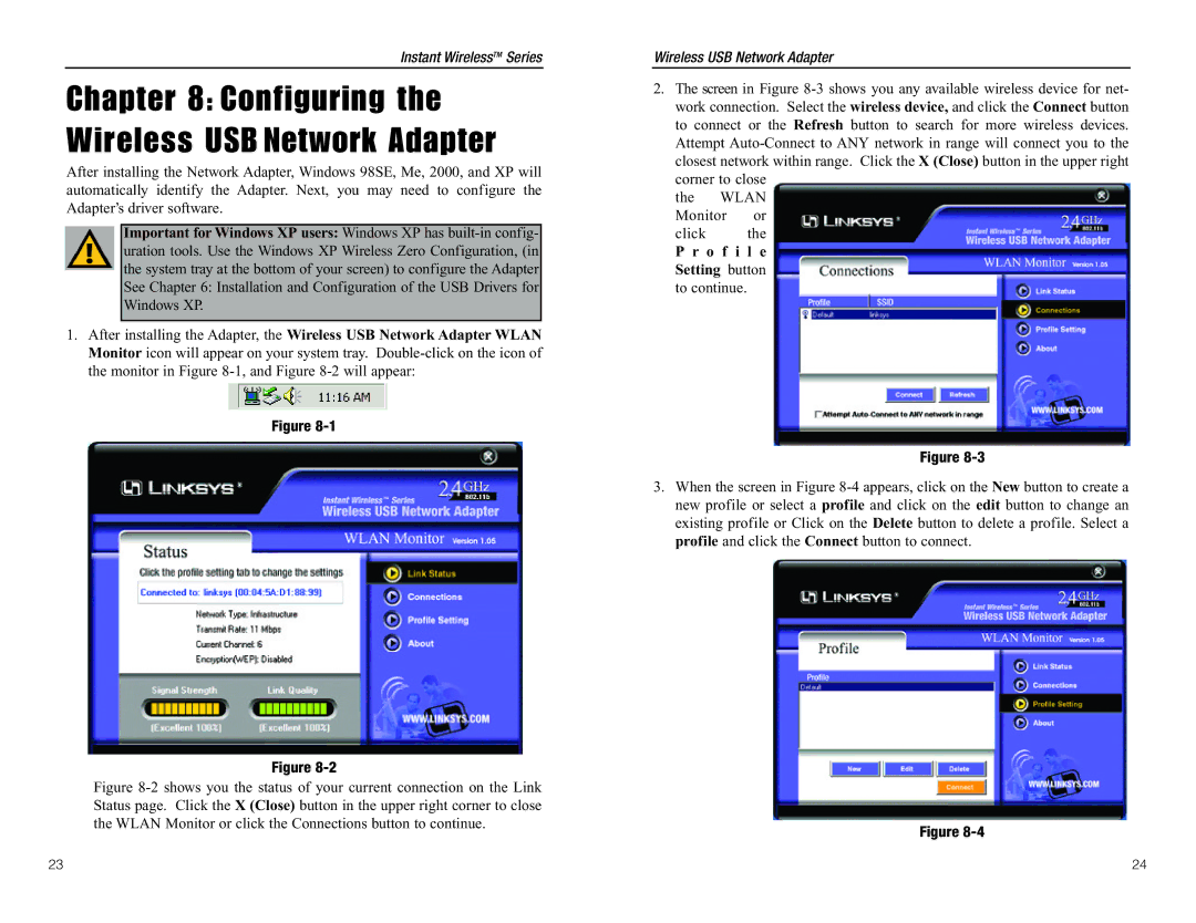 Linksys WUSB11 manual Configuring the Wireless USB Network Adapter 