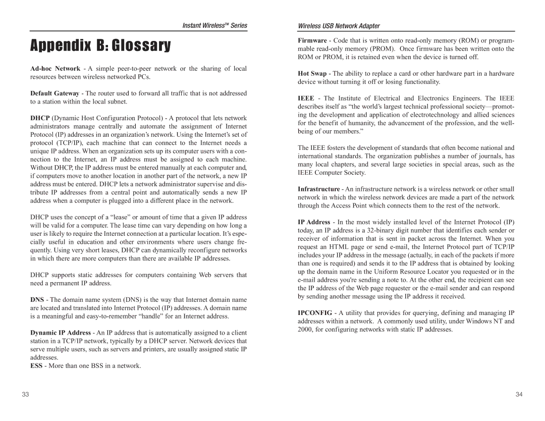 Linksys WUSB11 manual Appendix B Glossary 