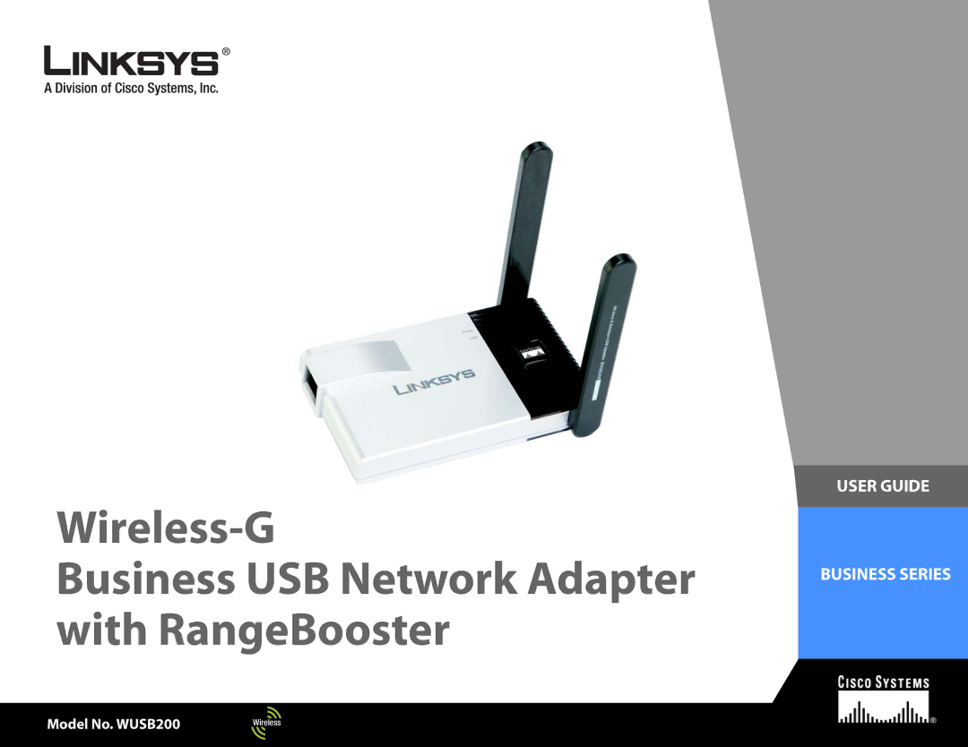 Linksys WUSB200 manual Wireless-G Business USB Network Adapter with RangeBooster 