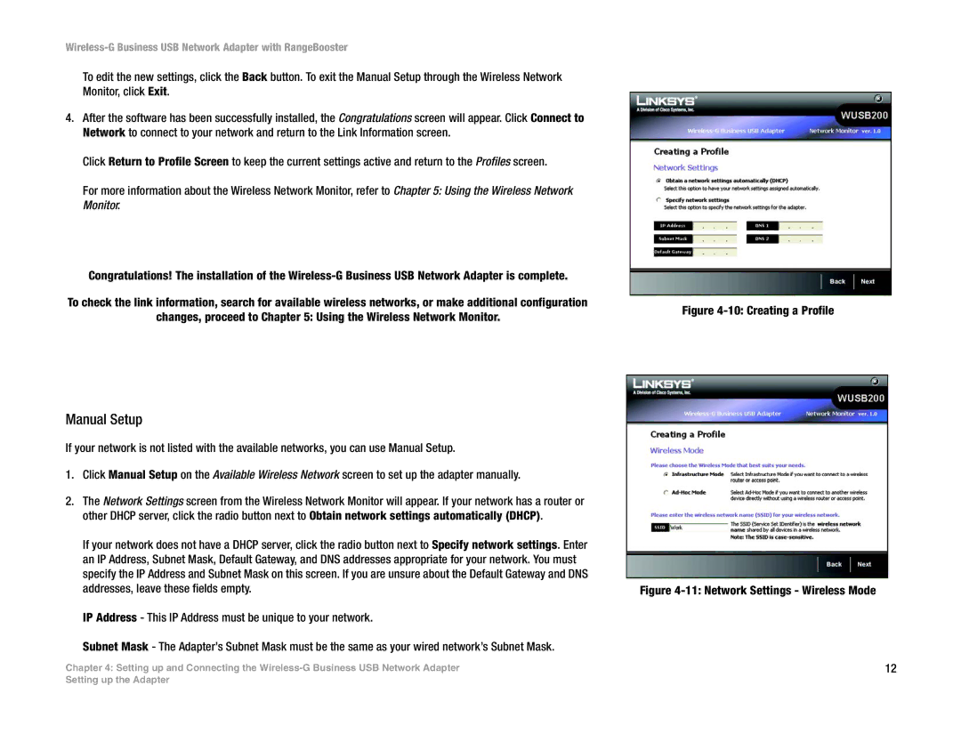 Linksys WUSB200 manual Manual Setup, Creating a Profile 