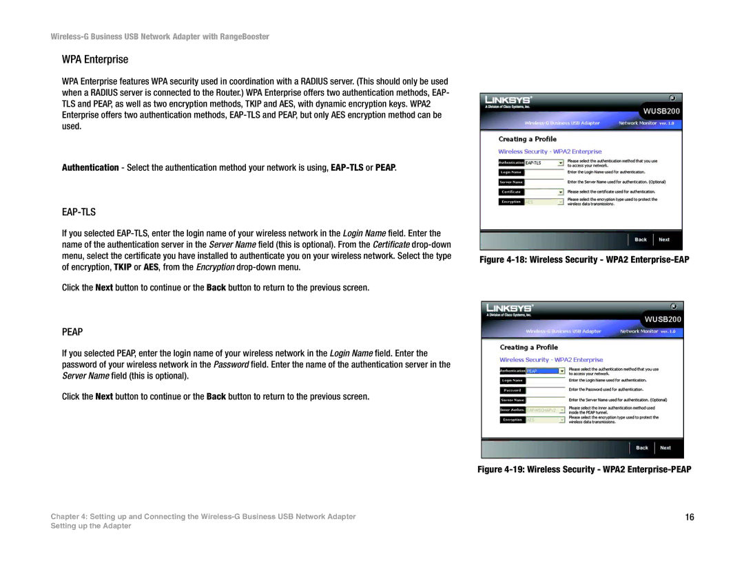 Linksys WUSB200 manual WPA Enterprise, Eap-Tls 