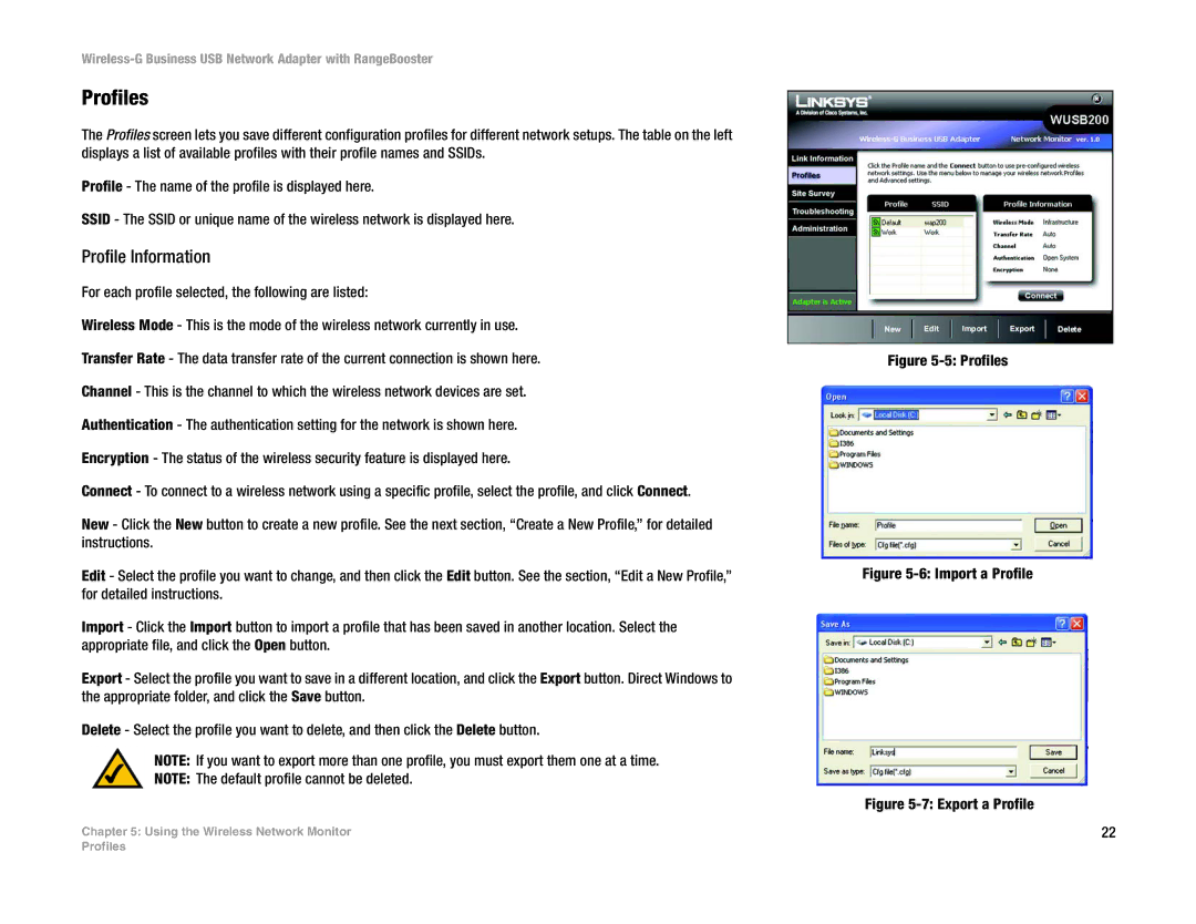 Linksys WUSB200 manual Profiles, Profile Information 