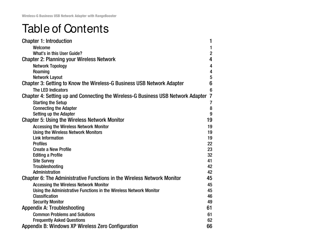 Linksys WUSB200 manual Table of Contents 