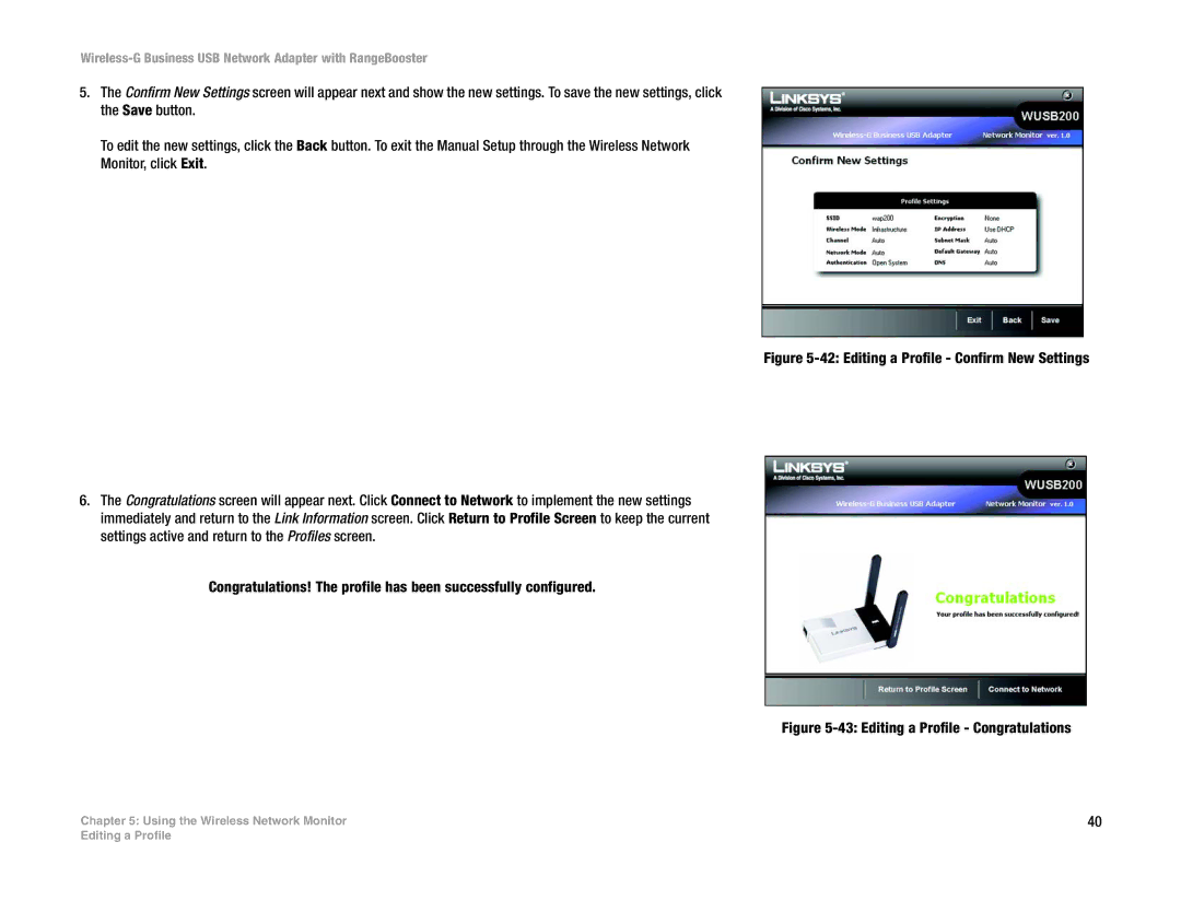 Linksys WUSB200 manual Editing a Profile Congratulations 