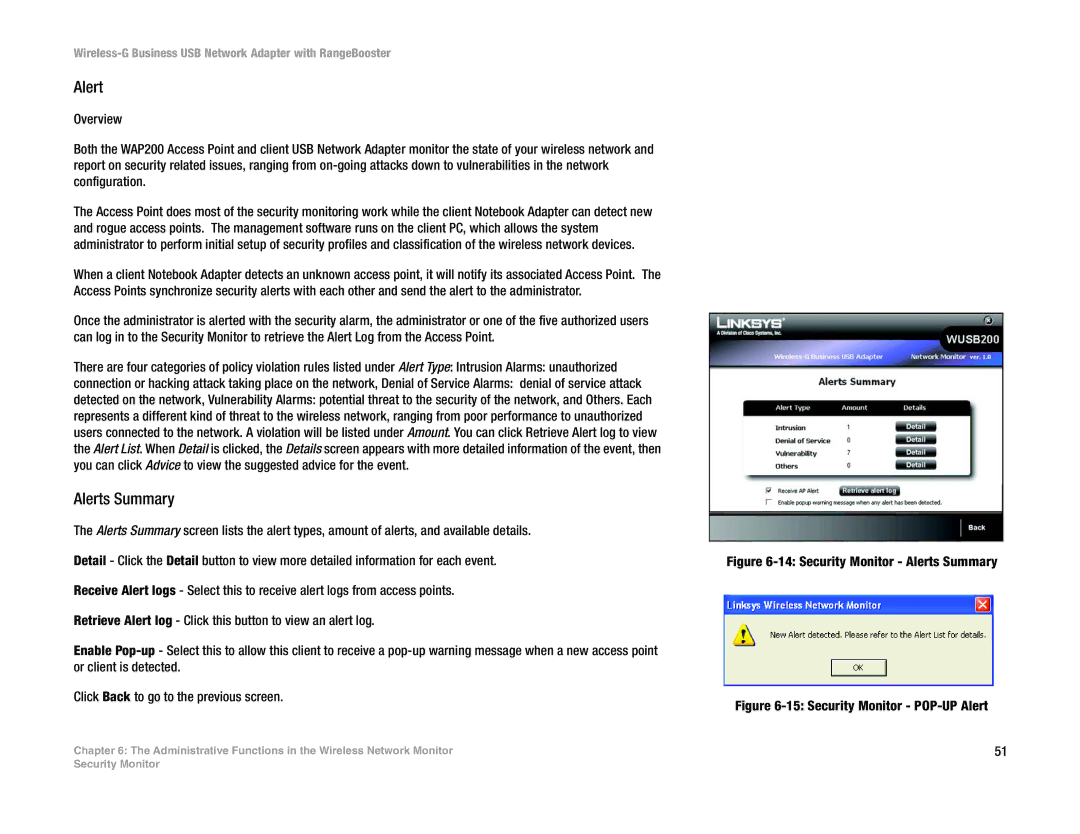 Linksys WUSB200 manual Alerts Summary 