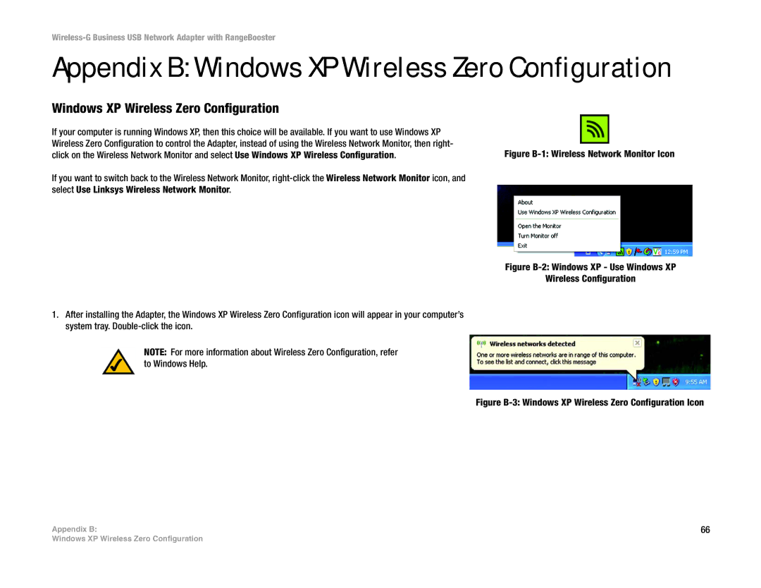 Linksys WUSB200 manual Appendix B Windows XP Wireless Zero Configuration 