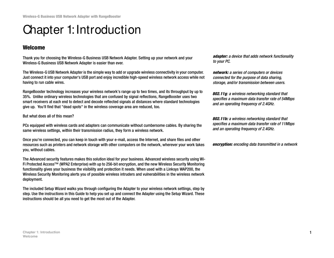 Linksys WUSB200 manual Introduction, Welcome 