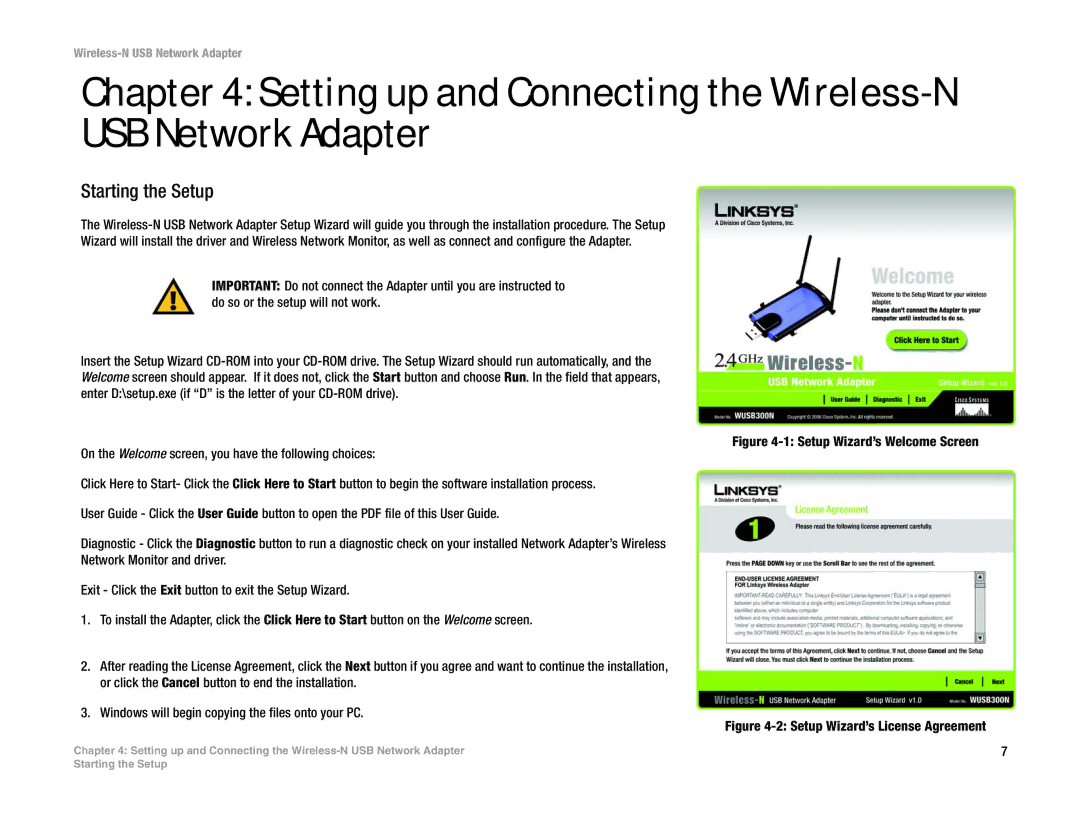 Linksys WUSB300N manual Setting up and Connecting the Wireless-N USB Network Adapter, Starting the Setup 