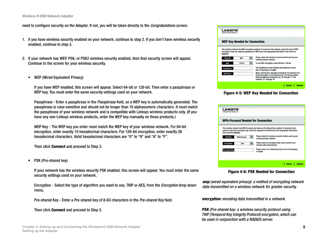 Linksys WUSB300N manual WEP Key Needed for Connection 