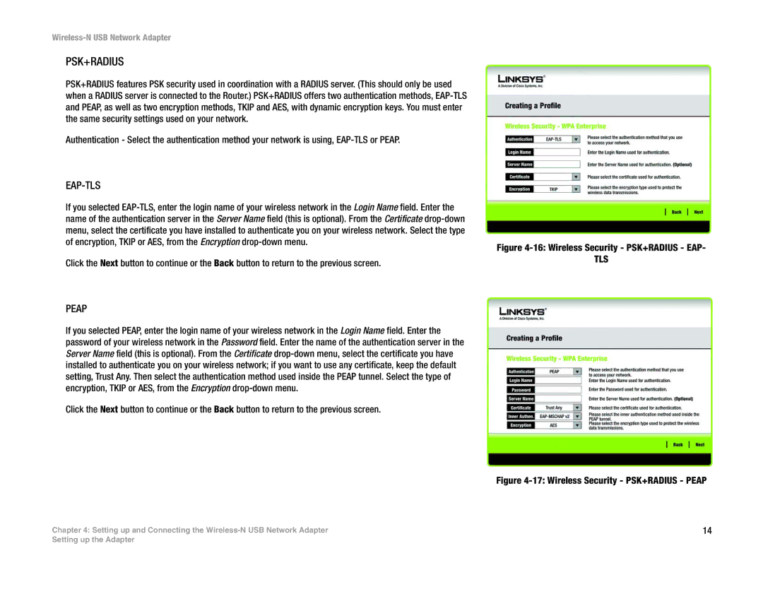 Linksys WUSB300N manual Psk+Radius 