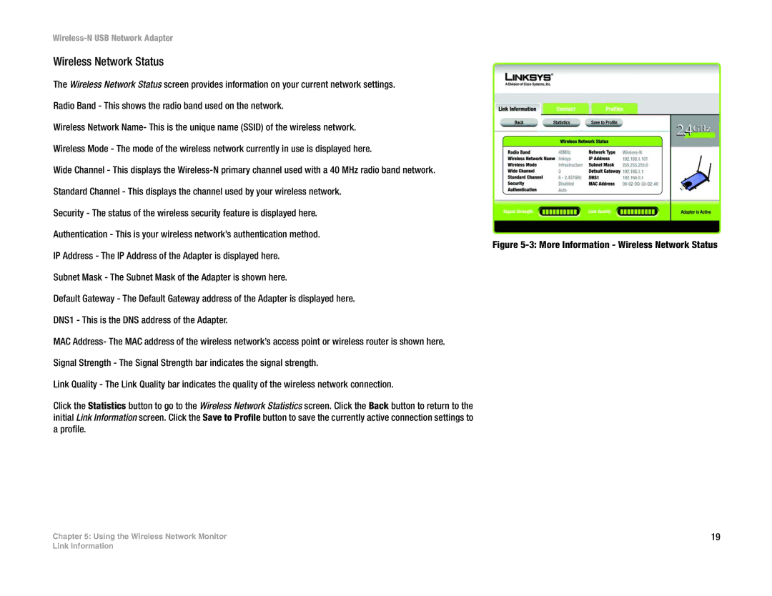 Linksys WUSB300N manual Wireless Network Status 