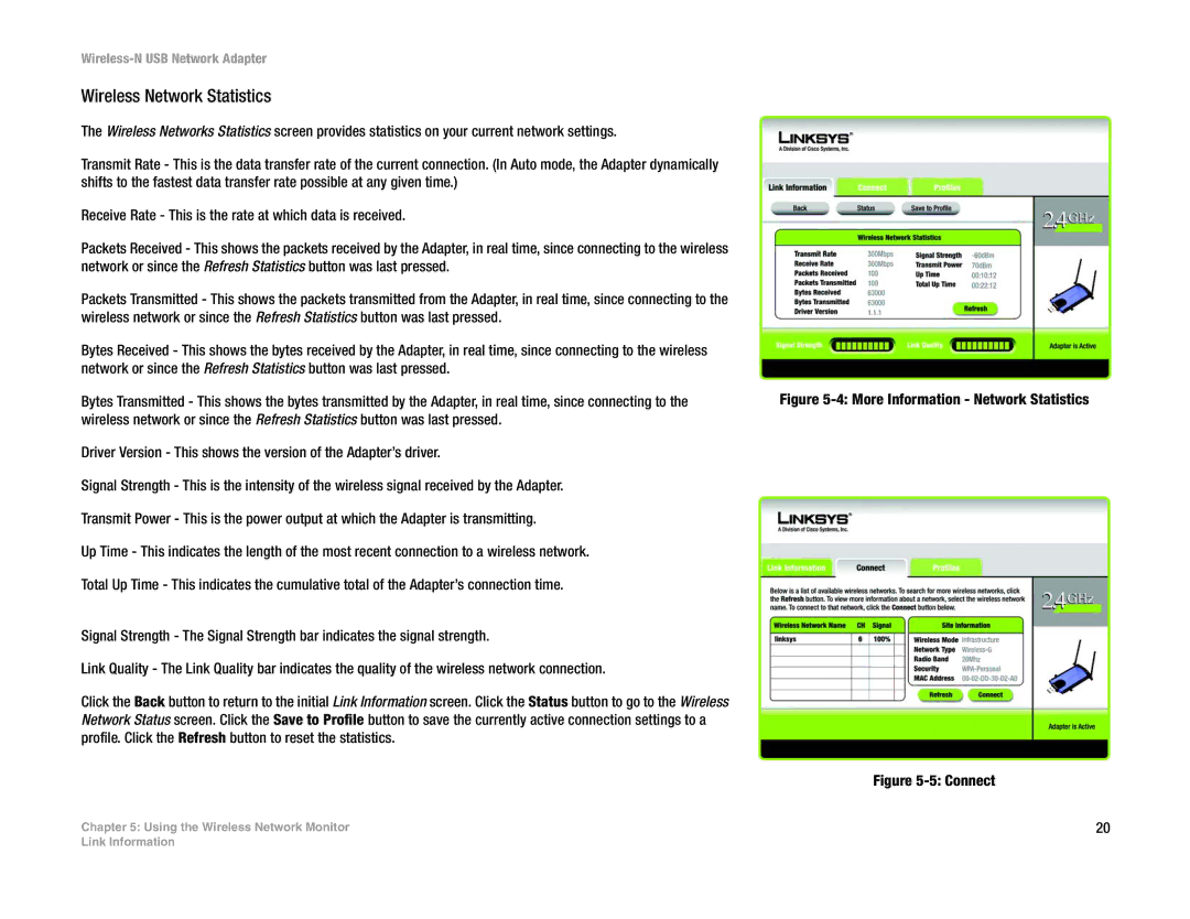 Linksys WUSB300N manual Wireless Network Statistics 