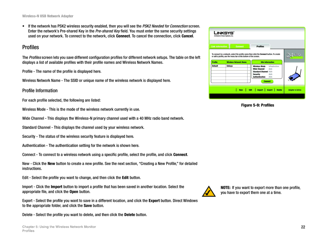 Linksys WUSB300N manual Profiles, Profile Information 