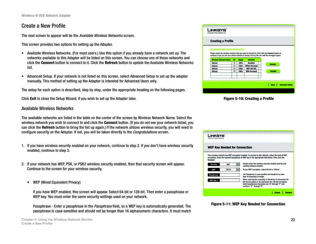 Linksys WUSB300N manual Create a New Profile, Creating a Profile 