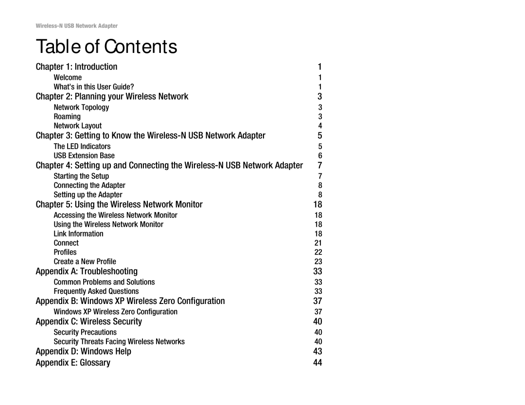 Linksys WUSB300N manual Table of Contents 