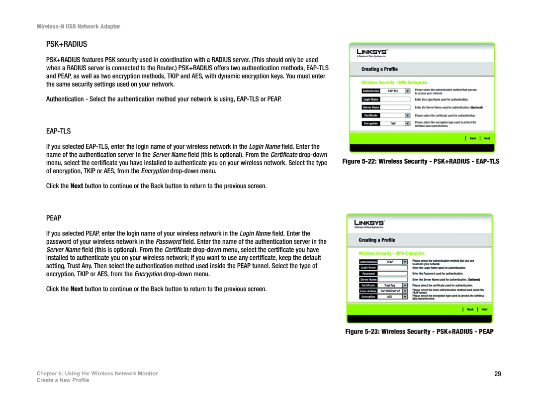 Linksys WUSB300N manual Wireless Security PSK+RADIUS Peap 