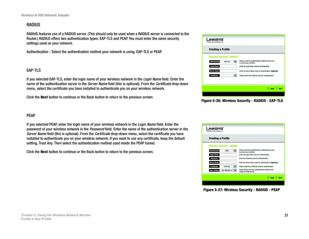 Linksys WUSB300N manual Wireless Security Radius EAP-TLS 