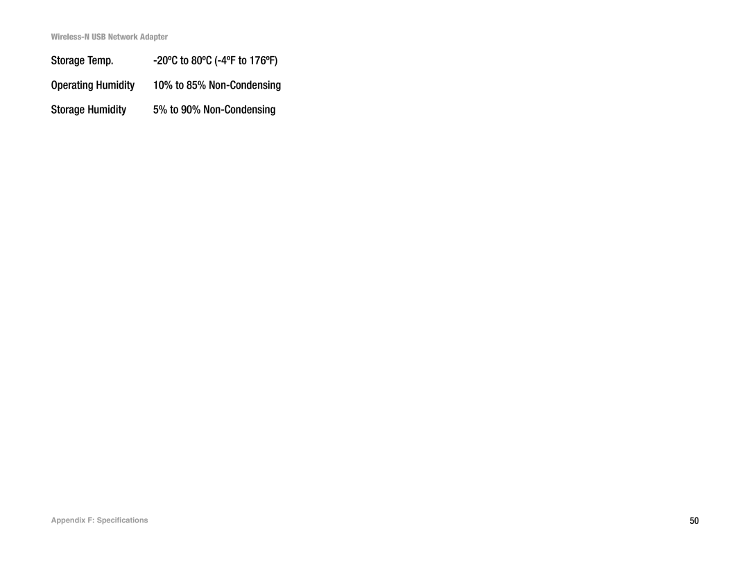 Linksys WUSB300N manual Storage Temp 