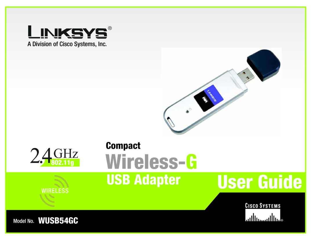 Linksys WUSB54GC manual 4802GHz.11gWireless-G 