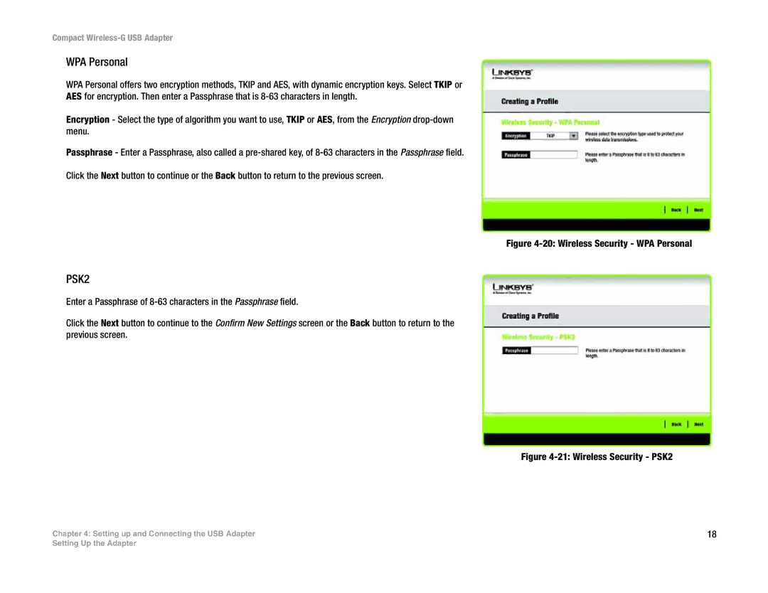 Linksys WUSB54GC manual WPA Personal, PSK2 