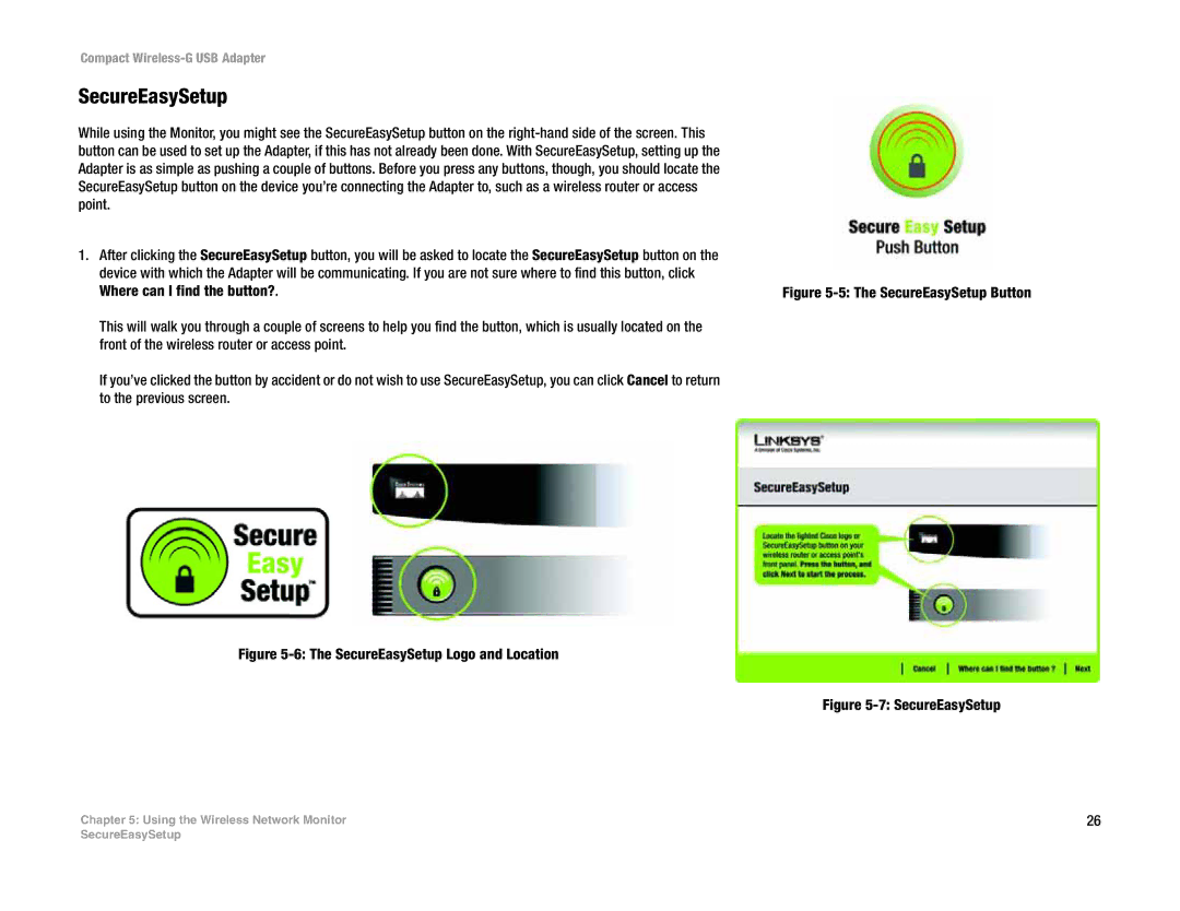 Linksys WUSB54GC manual SecureEasySetup Button 