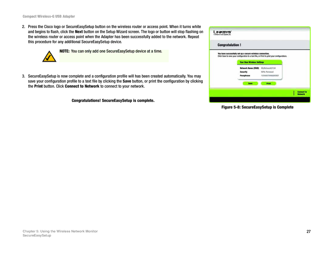 Linksys WUSB54GC manual SecureEasySetup is Complete 