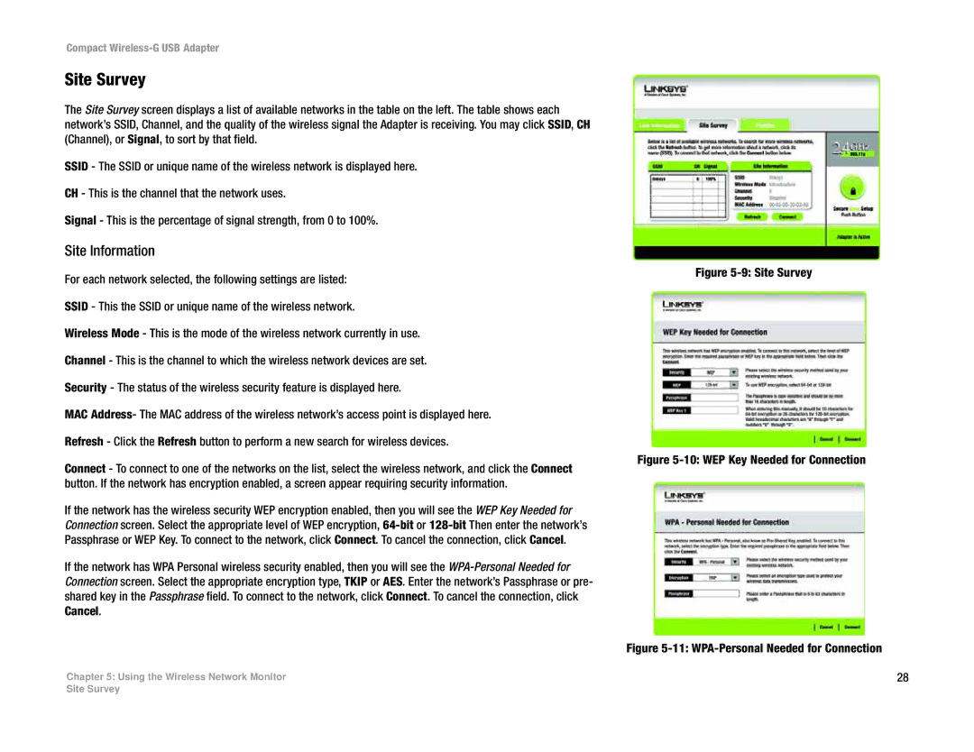 Linksys WUSB54GC manual Site Survey, Site Information 