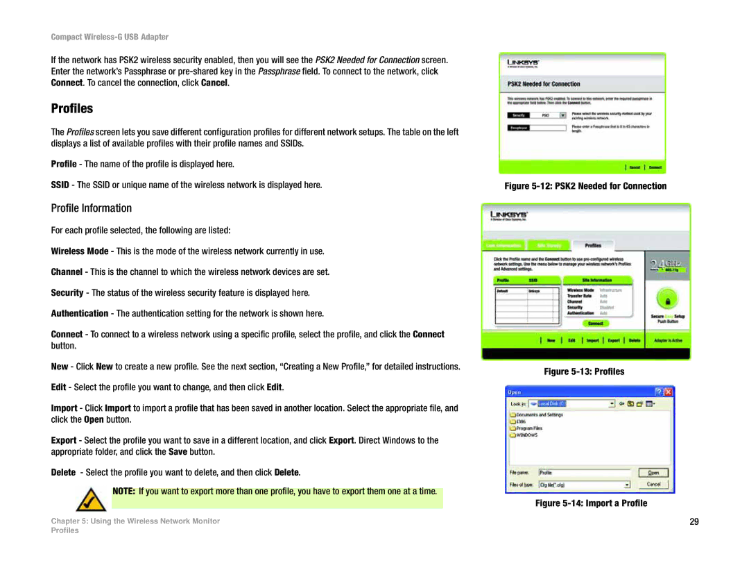 Linksys WUSB54GC manual Profiles, Profile Information 