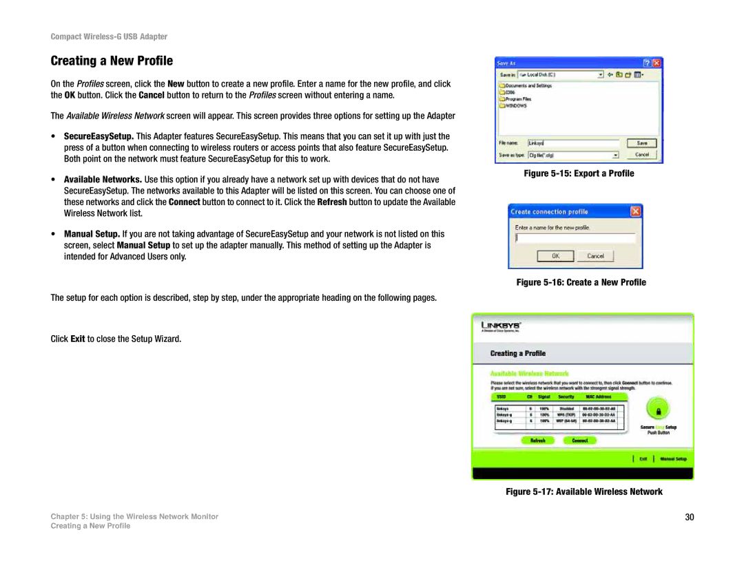 Linksys WUSB54GC manual Creating a New Profile, Export a Profile 