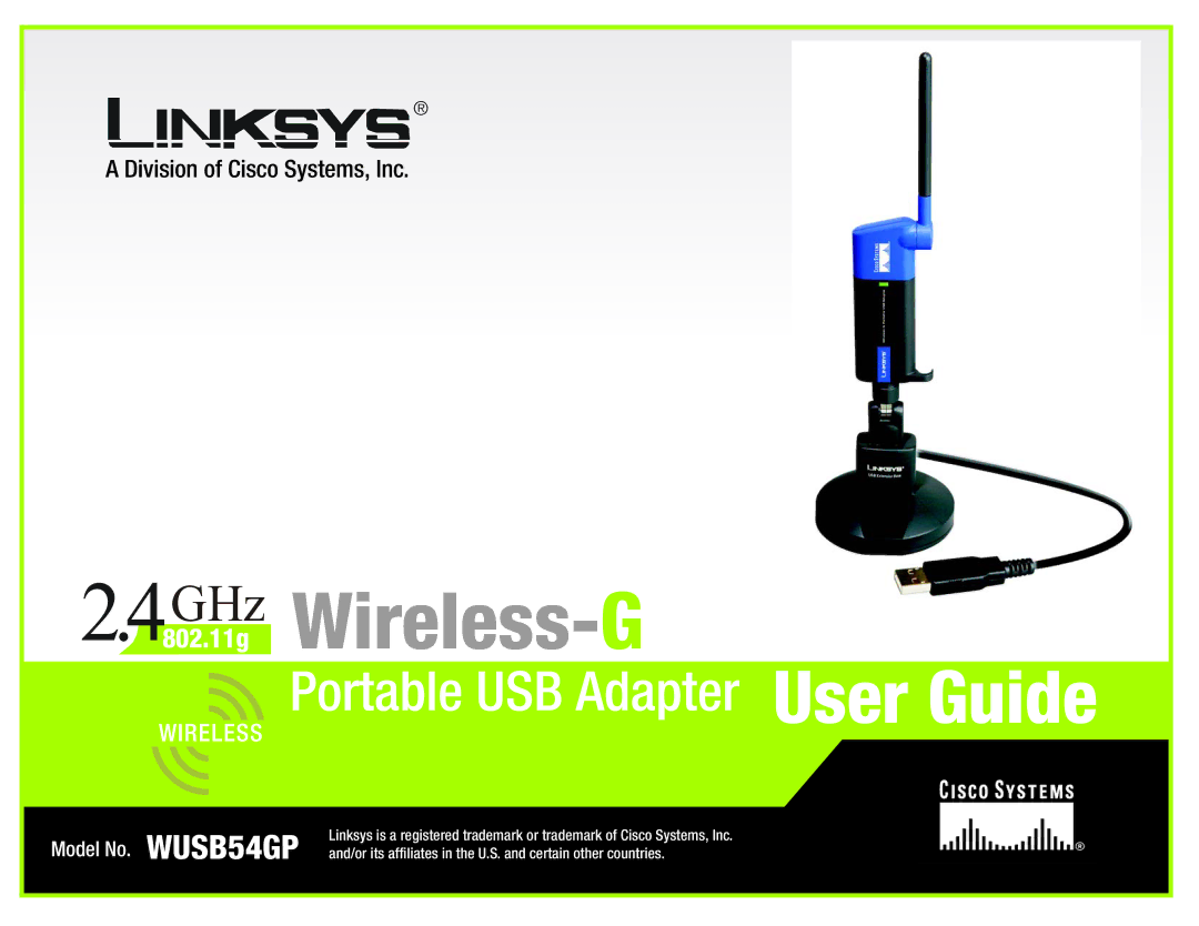 Linksys WUSB54GP manual 4802GHz.11g Wireless-G 