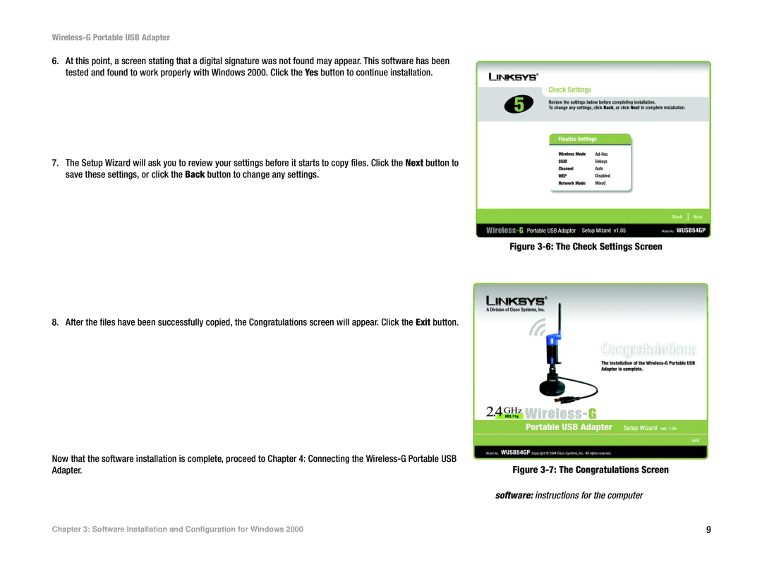 Linksys WUSB54GP manual Software instructions for the computer 