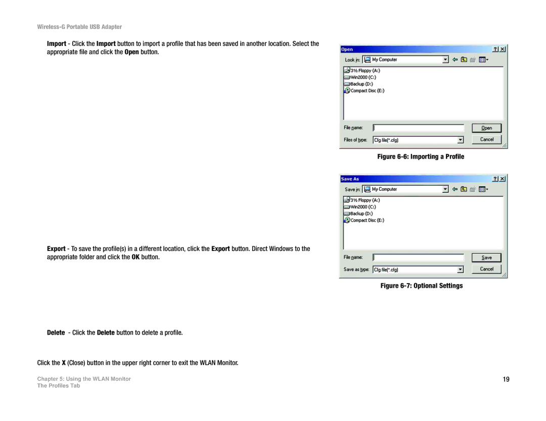 Linksys WUSB54GP manual Importing a Profile 