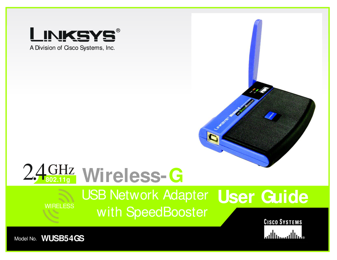 Linksys WUSB54GS manual GHz .11g Wireless- G 