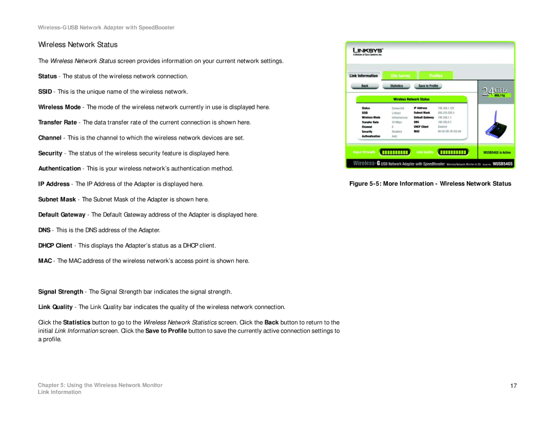 Linksys WUSB54GS manual Wireless Network Status 