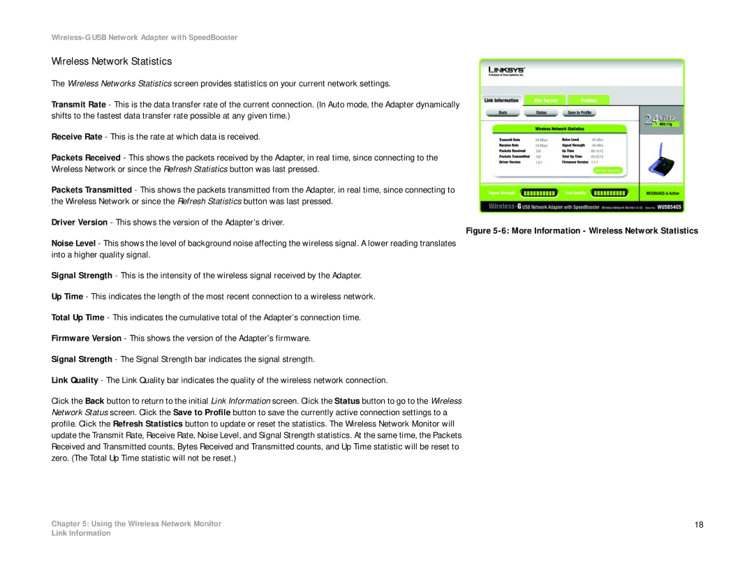 Linksys WUSB54GS manual Wireless Network Statistics 