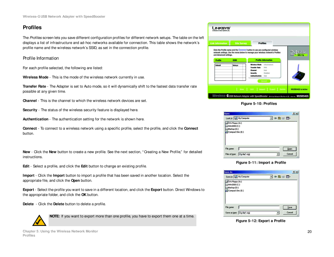 Linksys WUSB54GS manual Profiles, Profile Information 