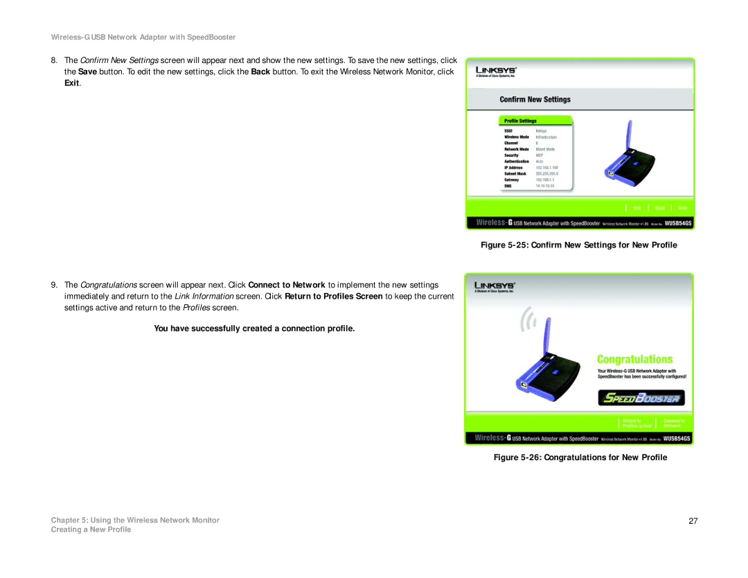 Linksys WUSB54GS manual Congratulations for New Profile 