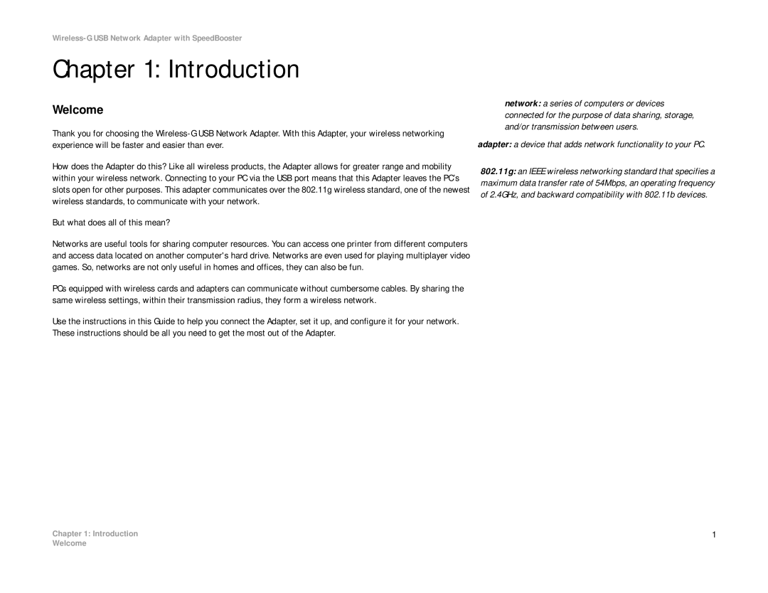 Linksys WUSB54GS manual Introduction, Welcome 